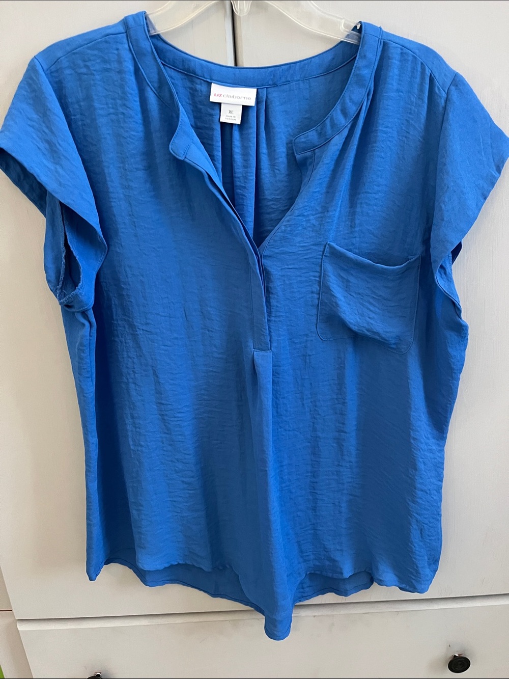 Liz Claiborne Royal Blue Short-Sleeve Split-Neck Blouse